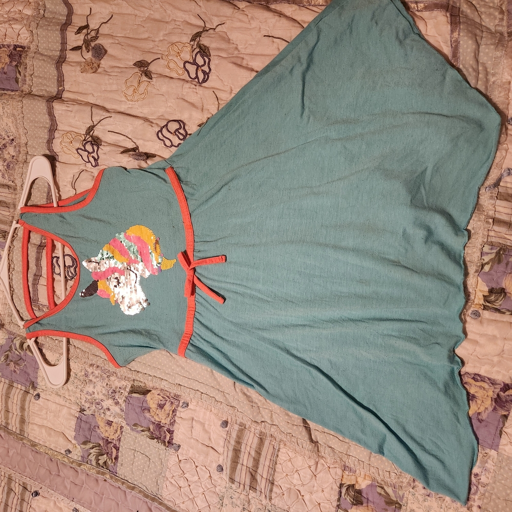 Teal Unicorn Dress with Coral Trim